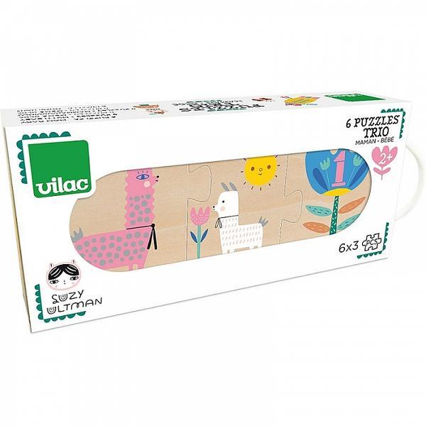 6 puzzle-uri din lemn trio - cifre mama pui
