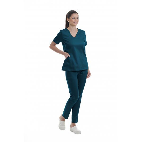 Costum medical dama carré s albastru petrol 3xl
