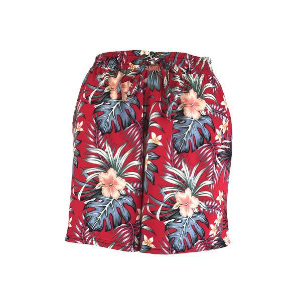 Fusta-pantalon scurta, Univers Fashion, rosu cu imprimeu floral multicolor, 2 buzunare, cordon si elastic la talie, L-XL