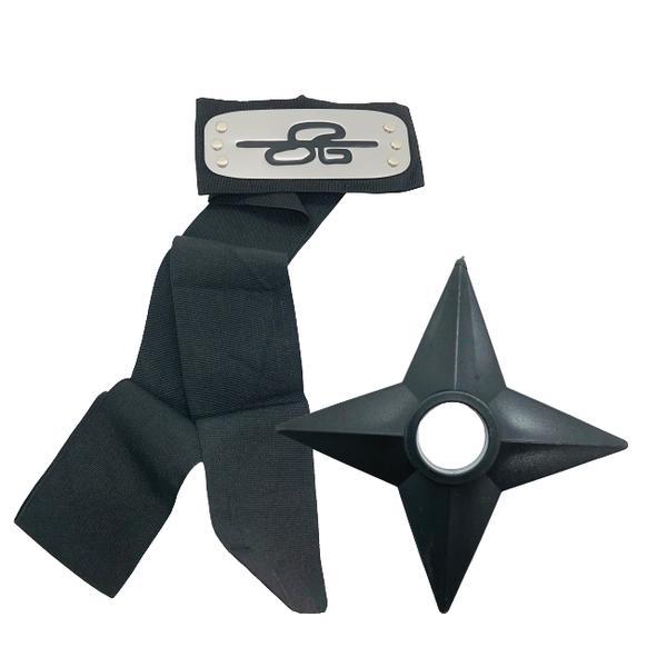 Set bandana naruto simbolul norilor, 90 cm si shuriken ninja din plastic, negru