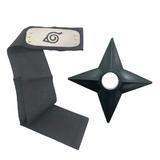 Set Bandana Naruto Simbolul frunzelor, 90 cm si Shuriken Ninja din plastic, Negru