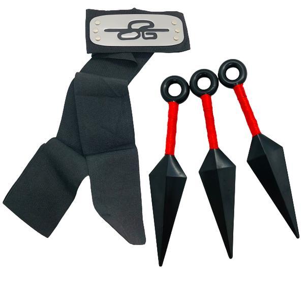 Kit bandana si 3 cutite kunai shinobi 13 cm din plastic, simbolul norilor