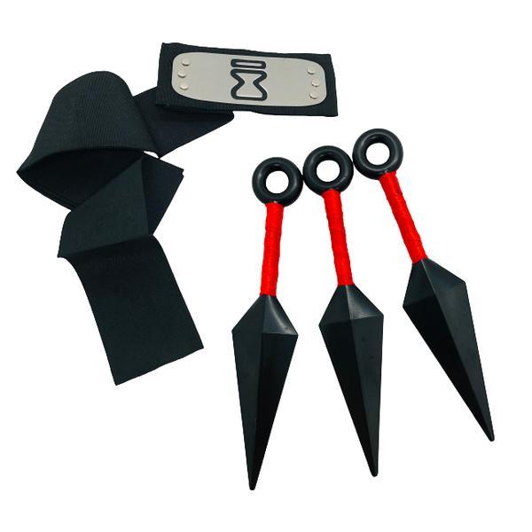 Kit bandana si 3 cutite kunai shinobi 13 cm, simbolul nisipului, naruto ,negru