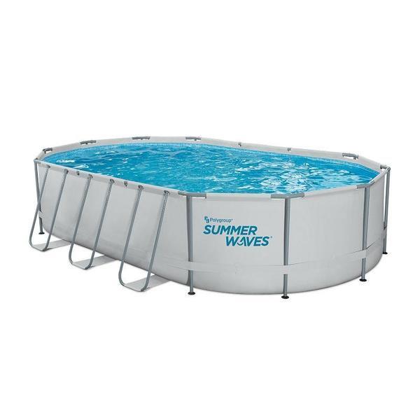 Piscina ovala cu cadru metalic summer waves 488*305*107cm, sunt incluse: scară, prelată, folie protecție la sol, pompa de filtrare