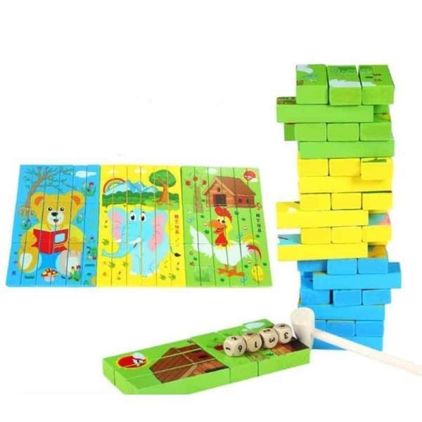 Joc interactiv 2 in 1 Jenga Turnul Instabil si Puzzle - 54 piese, AMA