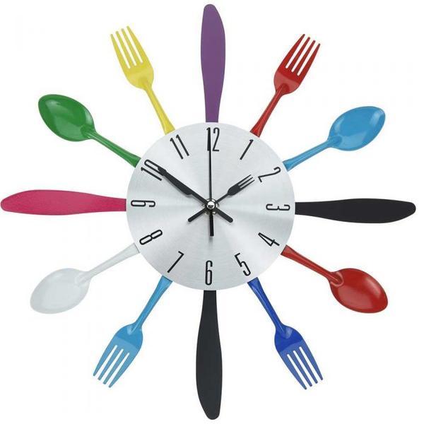 Ceas decorativ de perete pentru bucatarie, multicolor, 32x34 cm oem