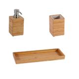 Set accesorii din bambus pentru baie format din dozator sapun lichid, pahar si savoniera