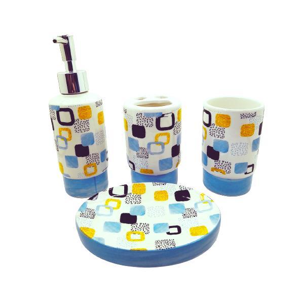 Set 4 accesorii baie din ceramica, Design Forme geometrice, Multicolor OEM