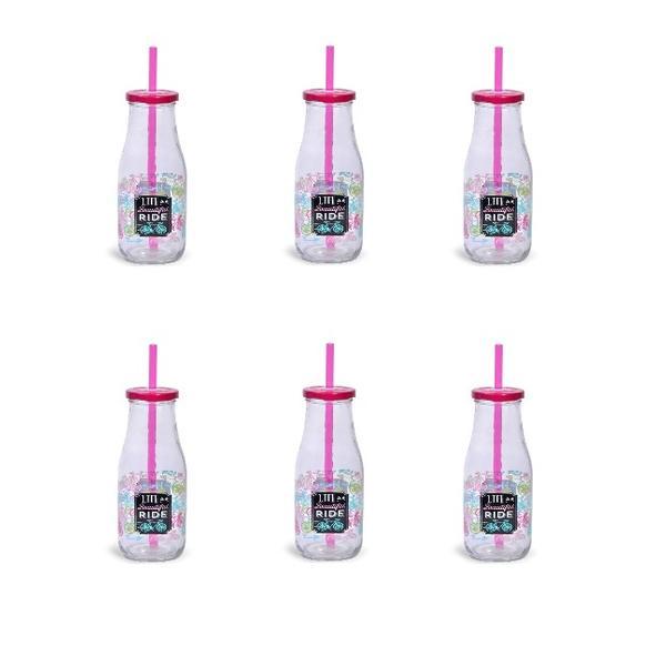 Set 6 recipiente sticla cu capac si pai, 420 ml, multicolor, ama