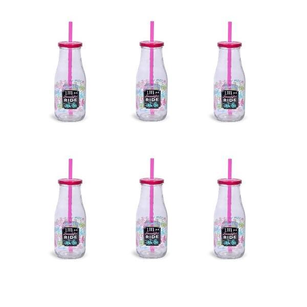 Set 6 recipiente sticla cu capac si pai, 420 ml, Multicolor, AMA