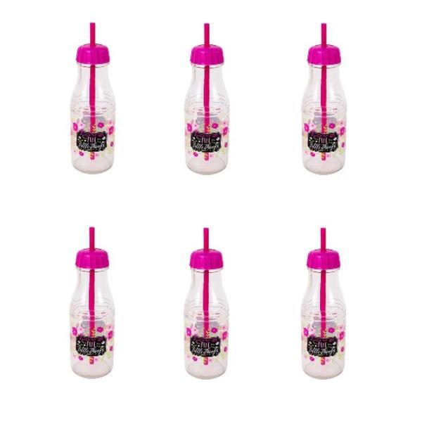 Set 6 recipinete sticla cu capac si pai, multicolor, 450 ml
