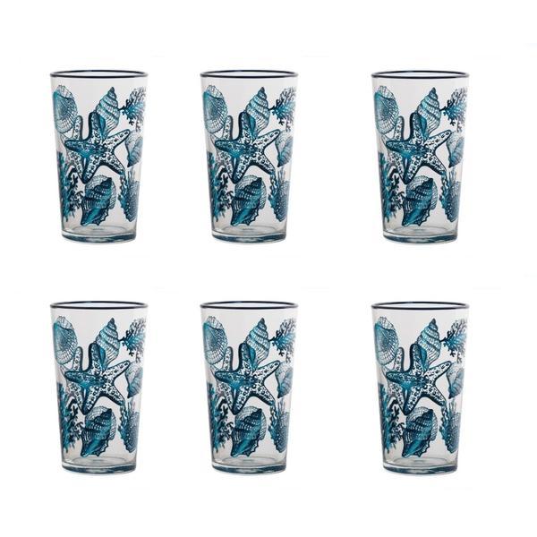 Set 6 pahare servire bauturi reci, albastru-transparent, 570 ml