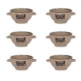 Set format din 6 boluri de servit din ceramica pentru supa, cu manere, de culoare bej, 650 ml
