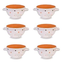 partition broadcast Hinge Set format din 6 boluri de servit din ceramica pentru supa, cu manere, de  culoare alb cu buline multicolore, 650 ml - Esteto.ro