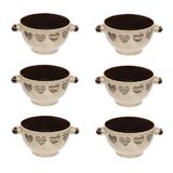 Set format din 6 boluri de servit din ceramica pentru supa, cu manere, de culoare bej model cu inimi, 650 ml