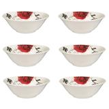Set format din 6 boluri de servit din portelan pentru supa, alb model cu trandafiri, 450 ml