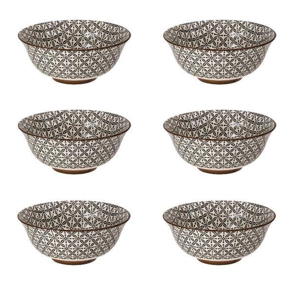 Set format din 6 boluri de servit din ceramica pentru supa, bej cu model negru, 500 ml