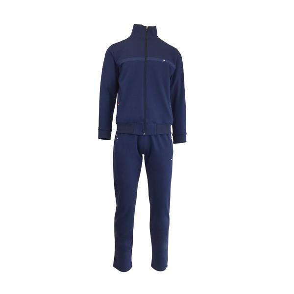 Trening barbat, univers fashion, culoare indigo, jacheta cu 2 buzunare cu fermoare, pantaloni cu 3 buzunare cu fermoare, xl