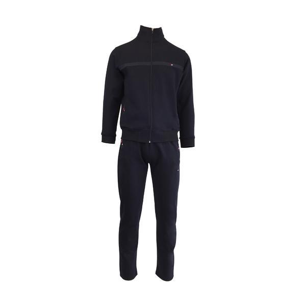 Trening barbat, univers fashion, culoare albastru, jacheta cu 2 buzunare cu fermoare, pantaloni cu 3 buzunare cu fermoare, l