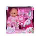 Set de jucarie interactiv pentru fete, papusa bebe care vorbeste, cu biberon si patut, accesorii incluse, pe baterii Topi Toy, 3 ani+