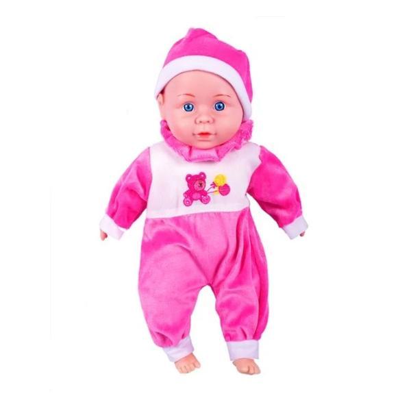 Papusa bebe, corp moale, imbracata cu hainute roz, 33 cm Topi Toy, 3 ani+