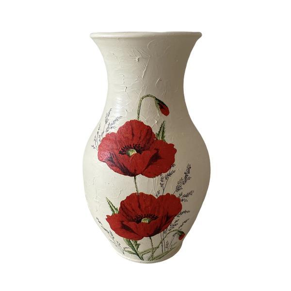 Vaza ceramica, decorativa, cu maci, de podea - Ceramica Martinescu