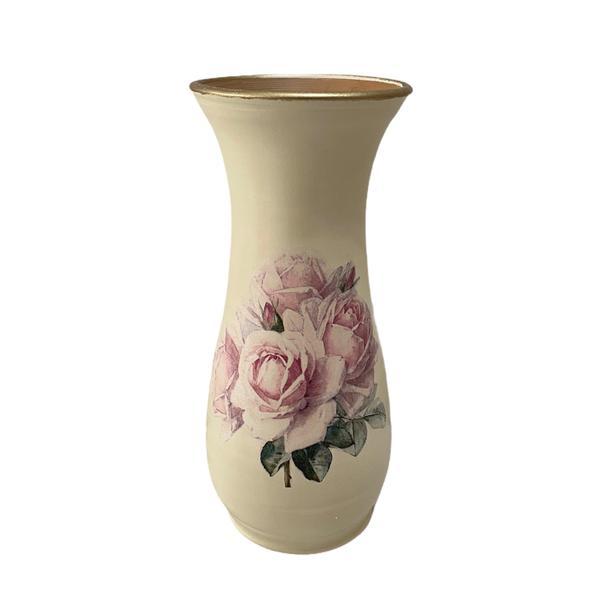Vaza decorativa, ceramica, realizata manual, trandafir - ceramica martinescu