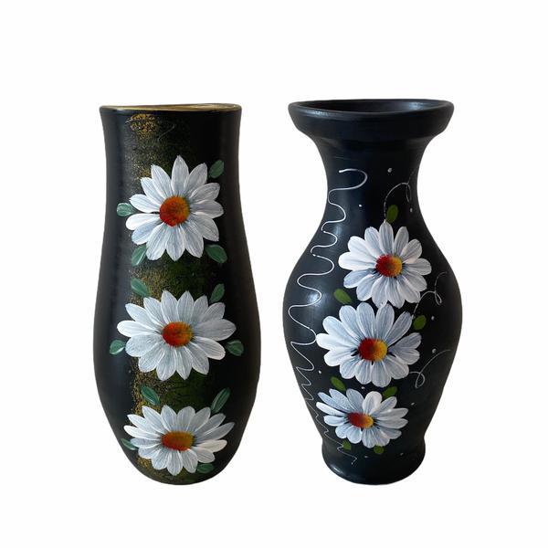 Set 2 vaze decorative,negre,pictate si realizate manual - Ceramica Martinescu