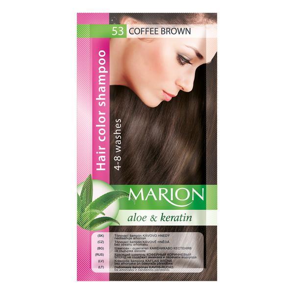 Sampon nuantator pentru par, marion, aloe   keratin, 4-8 spalari, nuanta 53 coffee brown, 40 ml