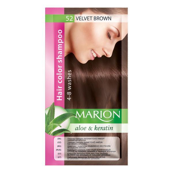 Sampon nuantator pentru par, marion, aloe   keratin, 4-8 spalari, nuanta 52 velvet brown, 40 ml