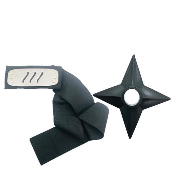 Set bantana naruto simbolul izvorului fierbinte, 107 cm si shuriken ninja din plastic, negru - shop like a pro