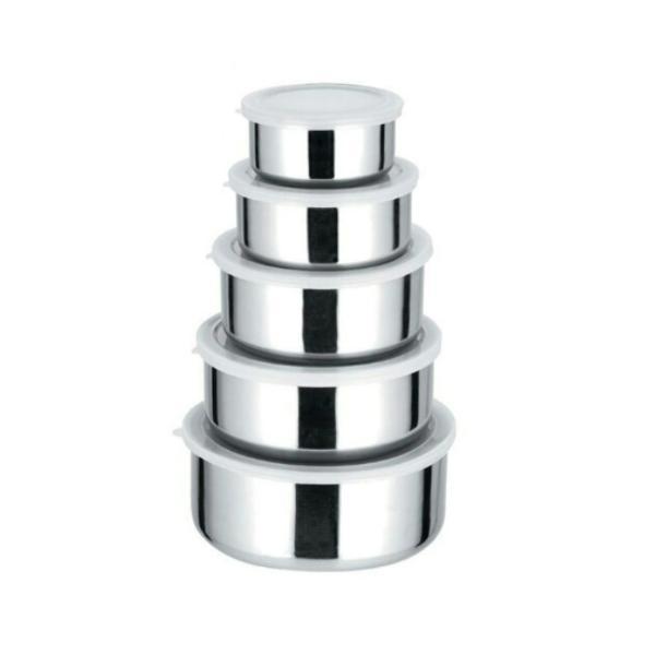 Set 5 caserole din inox prevazute cu capace din plastic transparent - shop like a pro