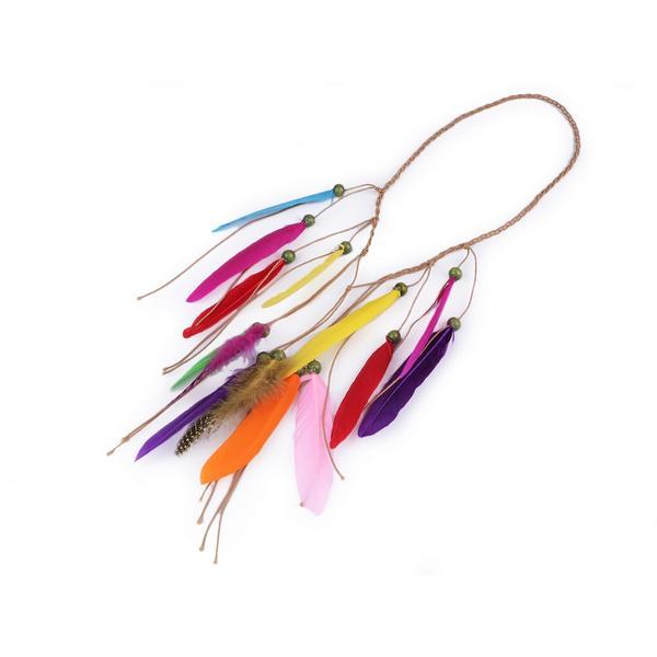 Bentita elastica pentru par chic cu pene multicolor - oem