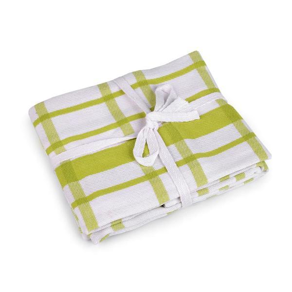 Set 3 prosoape de bucatarie bumbac egiptean 200g/m, 50 x 70 cm, verde-alb - oem