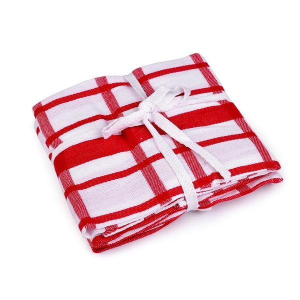 Set 3 prosoape de bucatarie bumbac egiptean 200g/m, 50 x 70 cm, rosu-alb -oem