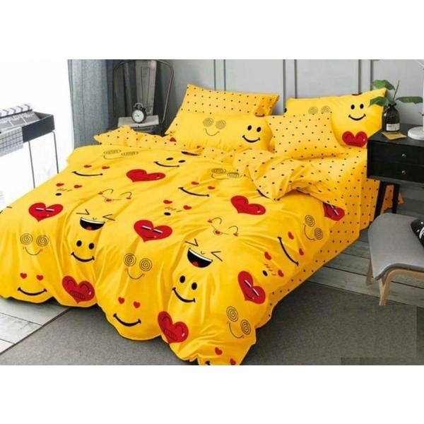 Lenjerie de pat casa new fashion, 2 persoane, 6 piese, finet, galben, emoticoane - lnj026
