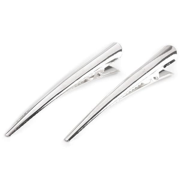 Clipsuri metalice pentru par alligator, lungime 75 mm, argintii, 2 bucati