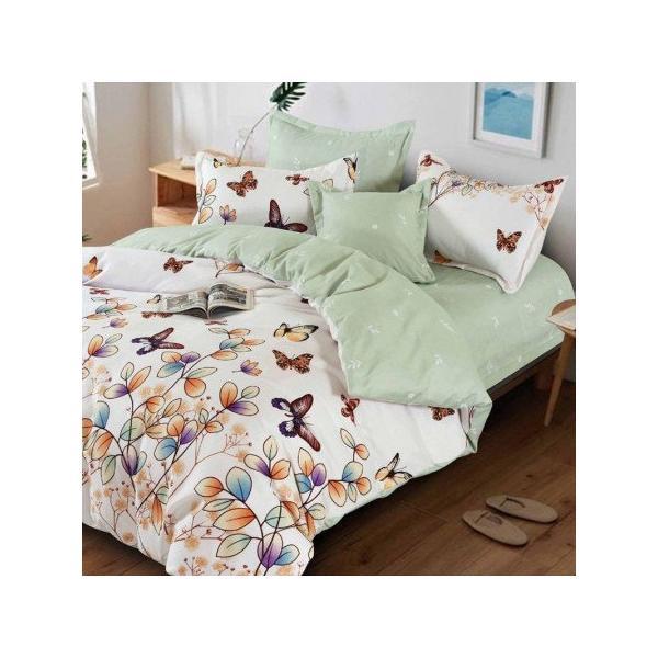 Lenjerie de pat casa new fashion, 2 persoane, 6 piese, finet, multicolor, fluturi -lnj036