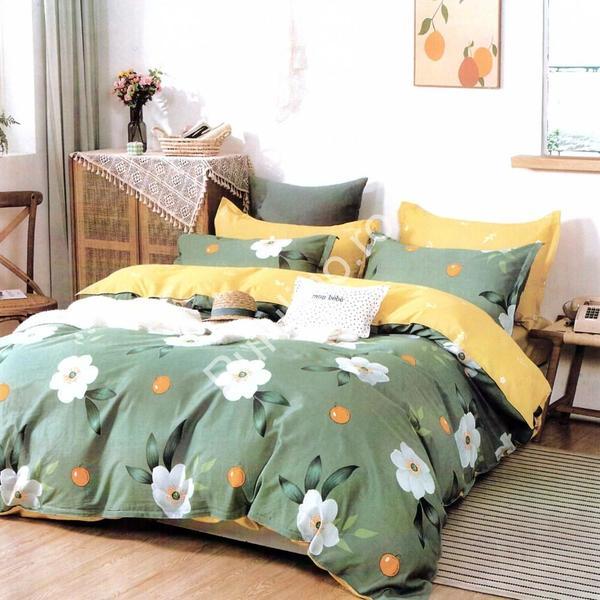 Lenjerie de pat casa new fashion, 2 persoane, 6 piese, finet, verde, floral - lnj034