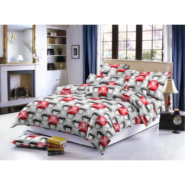 Lenjerie de pat casa new fashion, 2 persoane, 6 piese, finet, multicolor, buline - lnj023