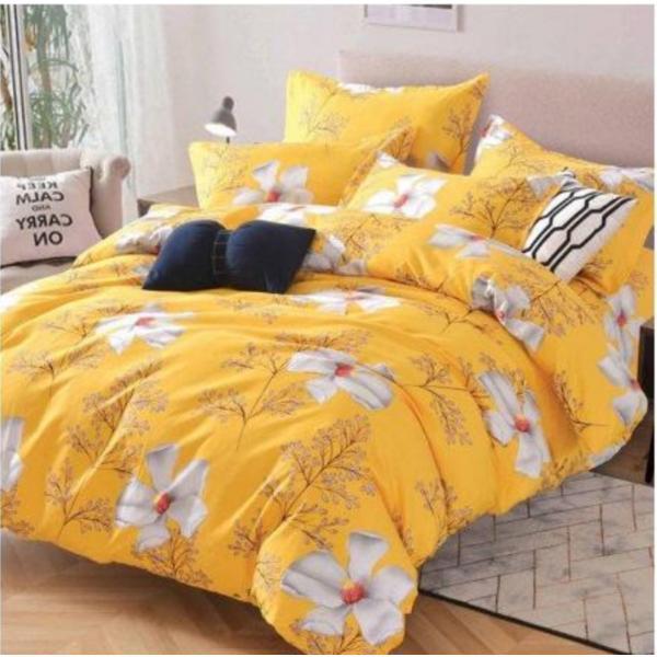 Lenjerie de pat casa new fashion, 2 persoane, 6 piese, finet, galben, floral - lnj031