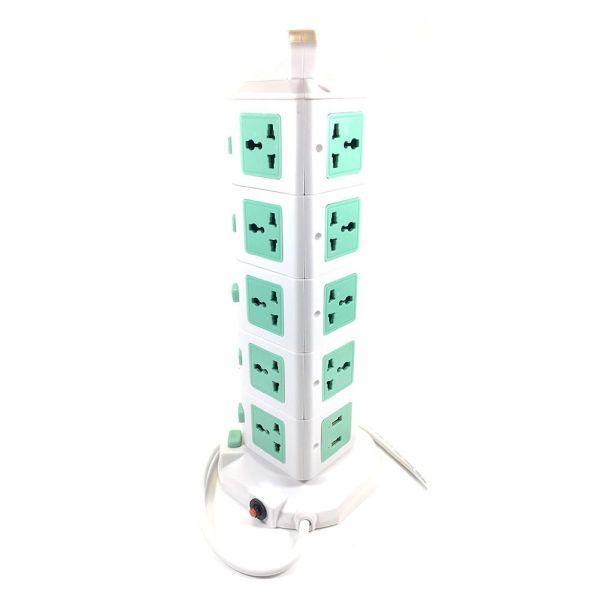 Prelungitor vertical cu cablu retractabil, 11 prize multiple + 2 x usb - oem