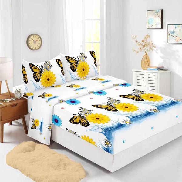 Husă pat finet+2 fețe pernă, ralex, culoare alb / galben, model hf140-5