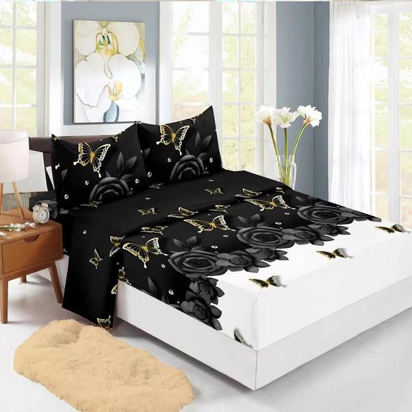 Husă pat finet+2 fețe pernă, ralex, culoare negru / alb, model hf160-18
