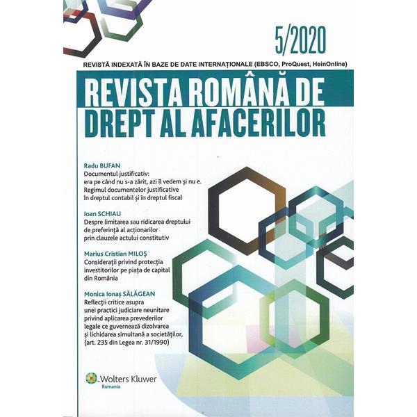 Revista romana de drept al afacerilor 5/2020, editura wolters kluwer