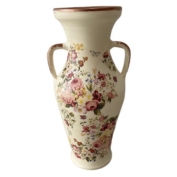 Vaza decorativa ceramica, realizata manual, alb,flori - Ceramica Martinescu