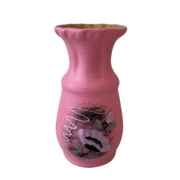 Vaza decorativa ceramica, realizata manual, fuchsia, pictata - Martinescu