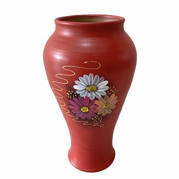 Vaza decorativa ceramica, realizata manual, rosu, flori - Martinescu