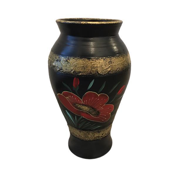 Vaza decorativa ceramica, realizata manual, neagra, maci - Ceramica Martinescu