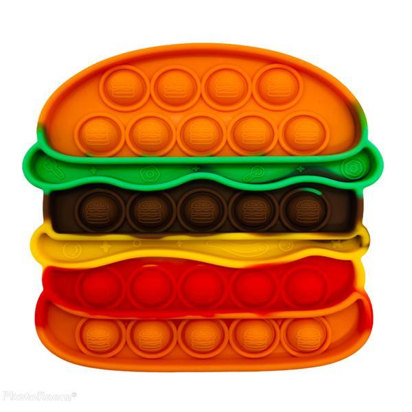 Jucarie antistres din silicon, Pop it Now &amp; Flip it, 14x14 cm, Hamburger, multicolor